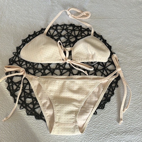 LISA MARIE FERNANDEZ the retro padded triangle in blush pink swiss dot,0,$395 - Picture 5 of 9